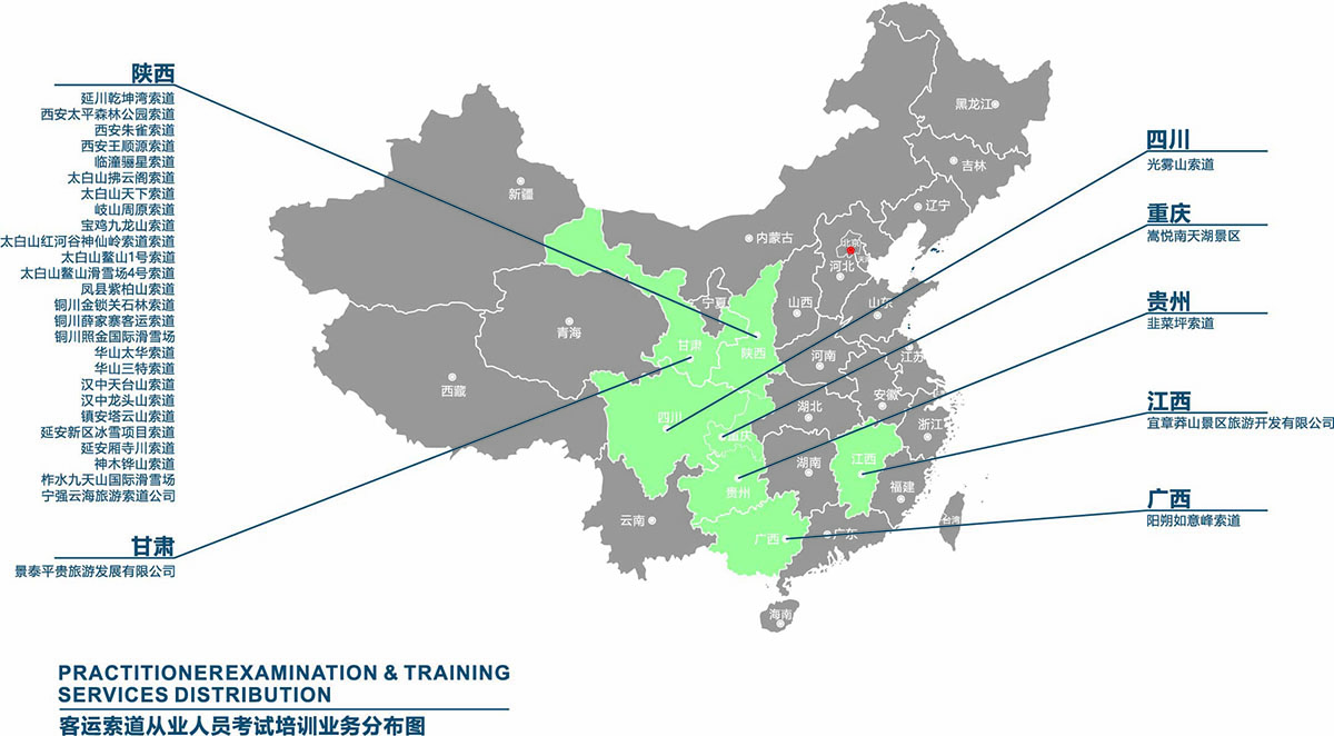 客运索道从业人员考试培训业务分布图